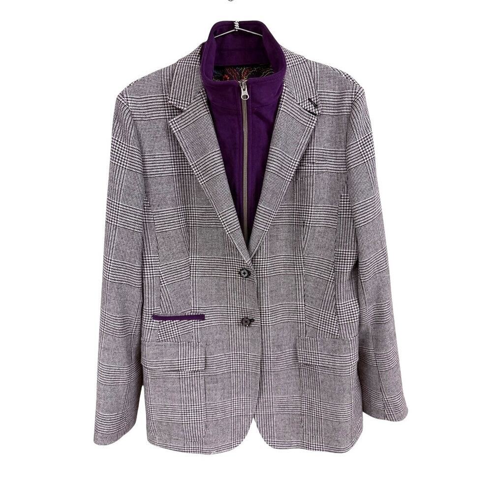 Robert Graham Plaid Blazer Jacket Purple Zip-Out Dickie Paisley Lining Sz 12